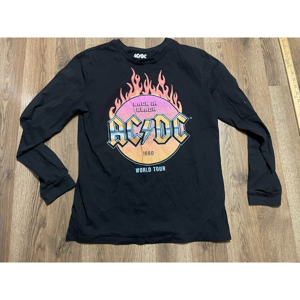 AC/DC Shirt, Boy's XXL 18, Black, Long Sleeve, Back In Black World Tour 1980